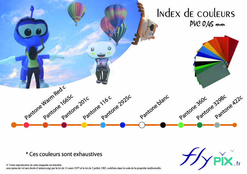 Palette nuancier des couleurs disponibles pour les tentes et abris gonflables PMA Poste Médical Avancé, pour les premiers secours.