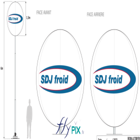 SDJ Froid : un ballon sur mat sphérique imprimé D = 2.5 m, air captif, pour l'animation d'un stand de salon professionnel