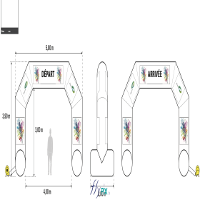 ID Verde : fabrication sur mesure d'une arche gonflable publicitaire, avec 10 marquages amovibles