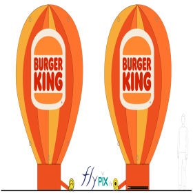BURGER KING CREUSOT : 1 montgolfière à poser sur toit, ventilée par turbine en permanence, enveloppe PVC 0.45 mm simple peau, hauteur 4 m x L = 3 m