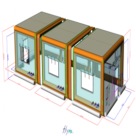 Hamelin : fabrication sur mesure d'un abri industriel parallélépipédique, en 3 modules cubiques L = 5 m x l = 6 m x H = 3.5 m, S = 30 m2, air captif