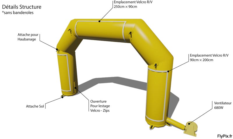 Arche gonflable publicitaire représentée en 3D pour présentation du concept.