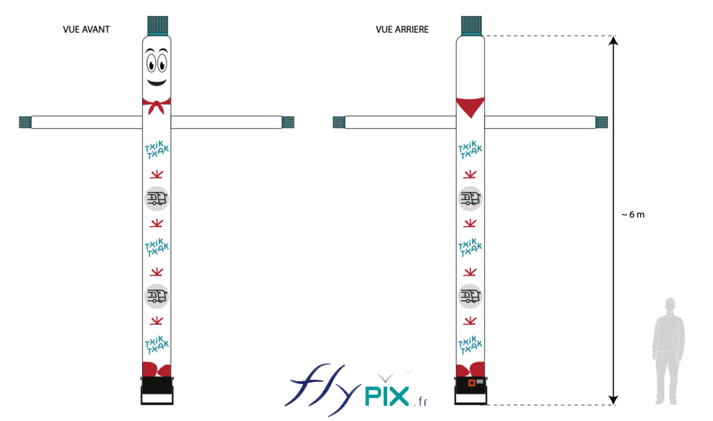 BAT, bon à tirer skydancer H = 6 m imprimé et éclairant, full print total covering, forme bonhomme, pour REDBOX LE LABO