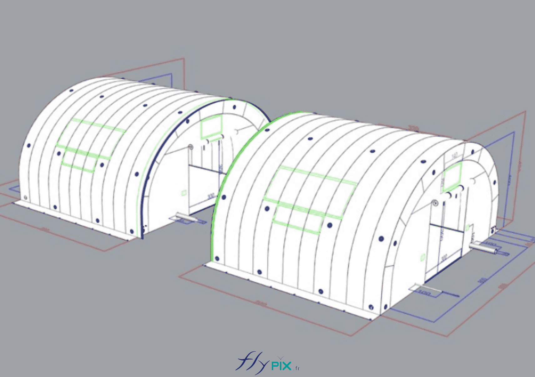 BAT modèle 3D modelisation 3D tente air captif tunnel stockage PVC06mm double peau 9