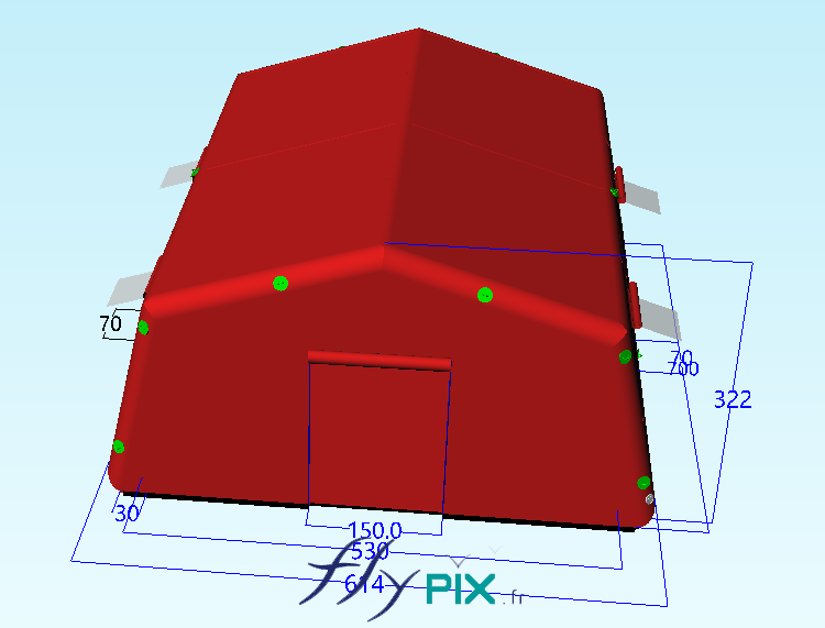 FLYPIX BAT model 3D tente abri gonflable medical poste premiers secours air captif 7mx53m S37 m2 2 w