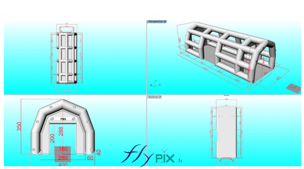 BAT, bon à tirer, modélisation 3D : tente médicale gonflable air captif Centre Hospitalier Jean Leclaire Sarlat