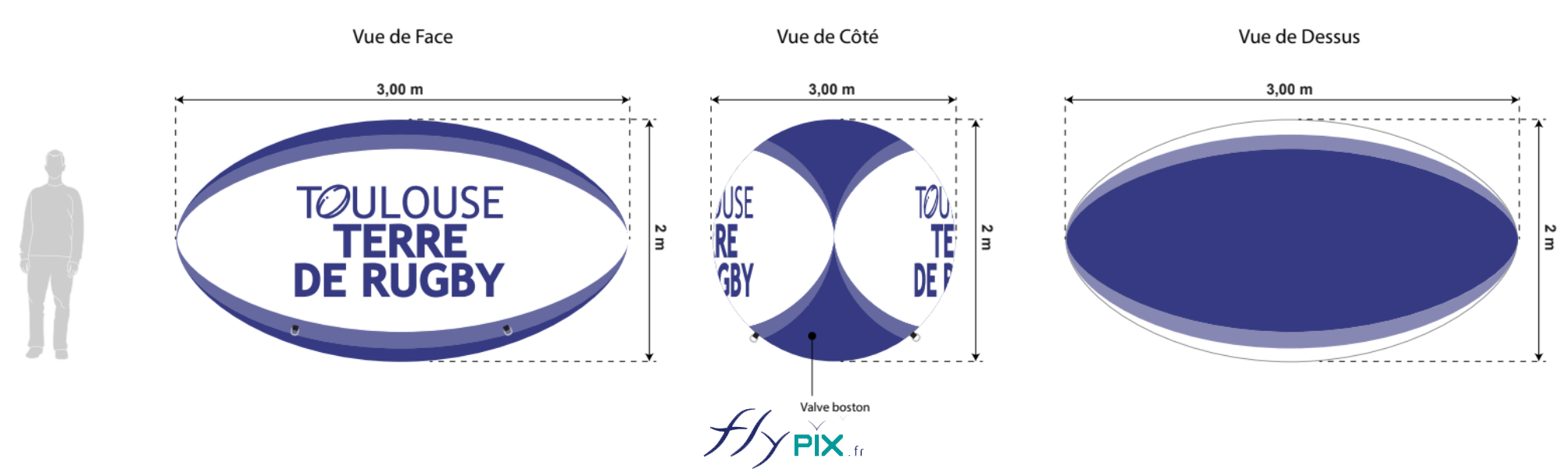 FLYPIX Ballon geant RUGBY air captif pvc SARL Camping le rupe SO GEA 2