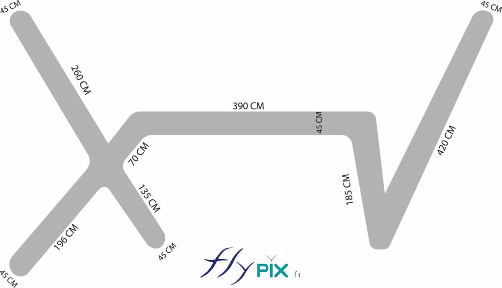 FLYPIX Boudin air captif forme sur mesure PVC 0.60mm simple peau GALERIE CREVE COEUR Paris : dimensions des différentes parties.