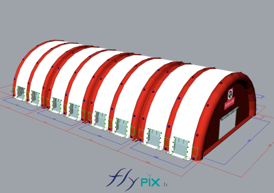 FLYPIX Etude modelisation 3D infographie conception tente reception public air captif tunnel pompe regulateur pression enveloppe PVC 06mm simple peau UNION BORDEAUX BELGES 15