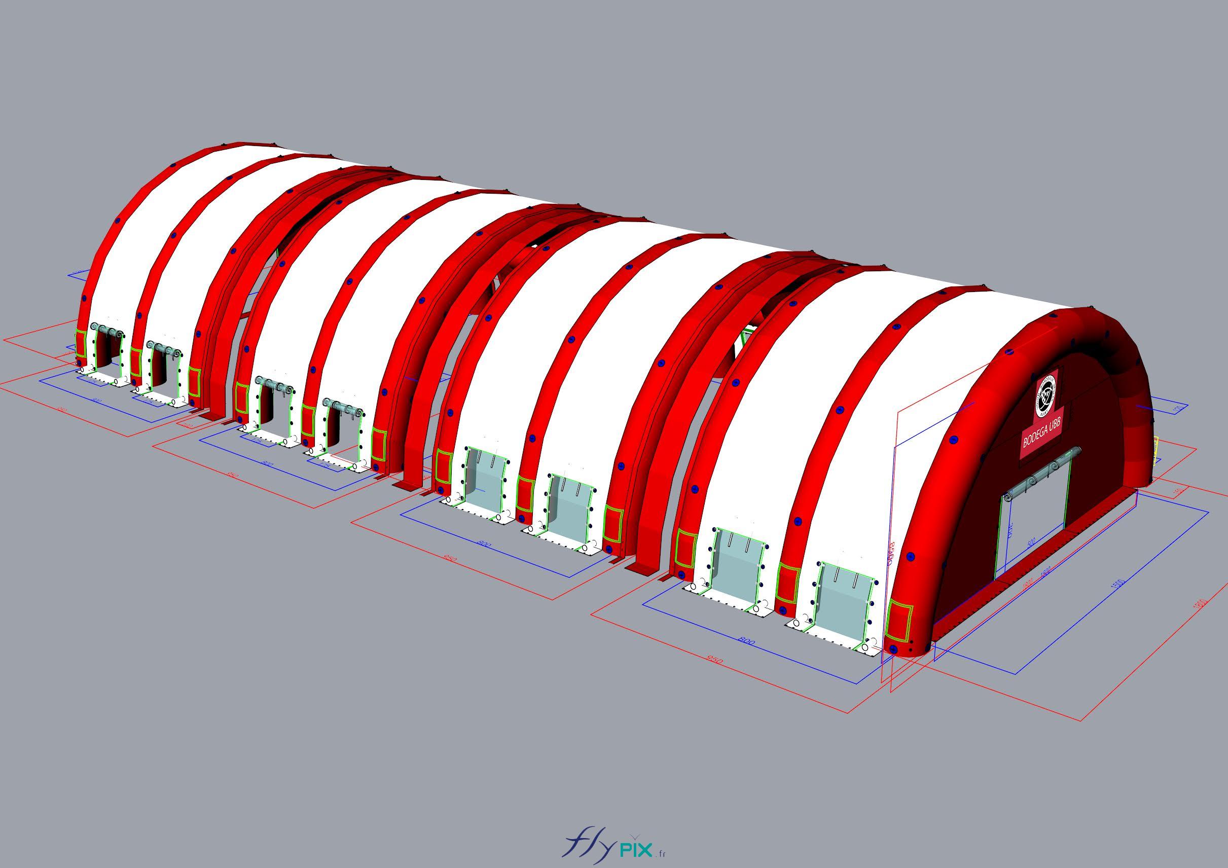 FLYPIX Etude modelisation 3D infographie conception tente reception public air captif tunnel pompe regulateur pression enveloppe PVC 06mm simple peau UNION BORDEAUX BELGES 8