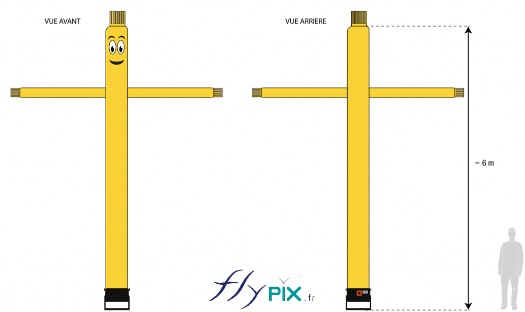 BAT skydancer H = 6 m de couleur jeune, en forme bonhomme, pour l'agence de communication COM TWO.