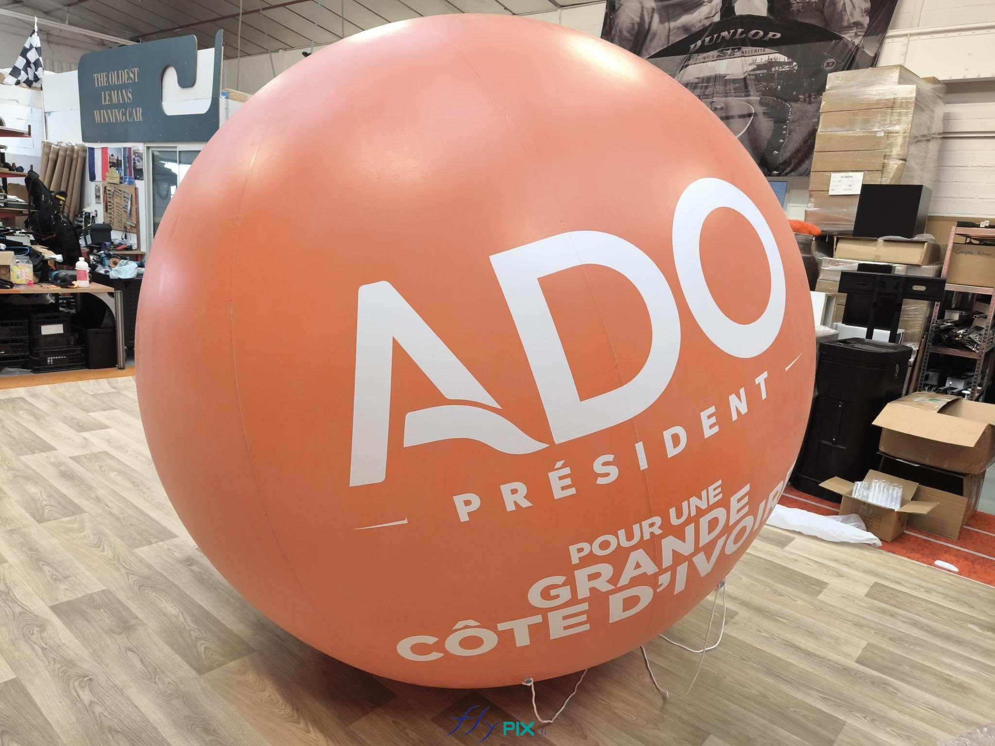 FLYPIX ballon publicitaire spherique helium air captif enveloppe PVC 018 mm simple peau impression total covering full print ELECTION ADO COTE IVOIRE 20