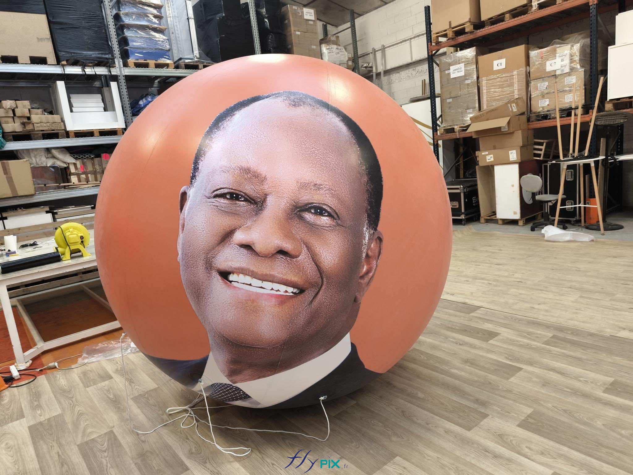FLYPIX ballon publicitaire spherique helium air captif enveloppe PVC 018 mm simple peau impression total covering full print ELECTION ADO COTE IVOIRE 30