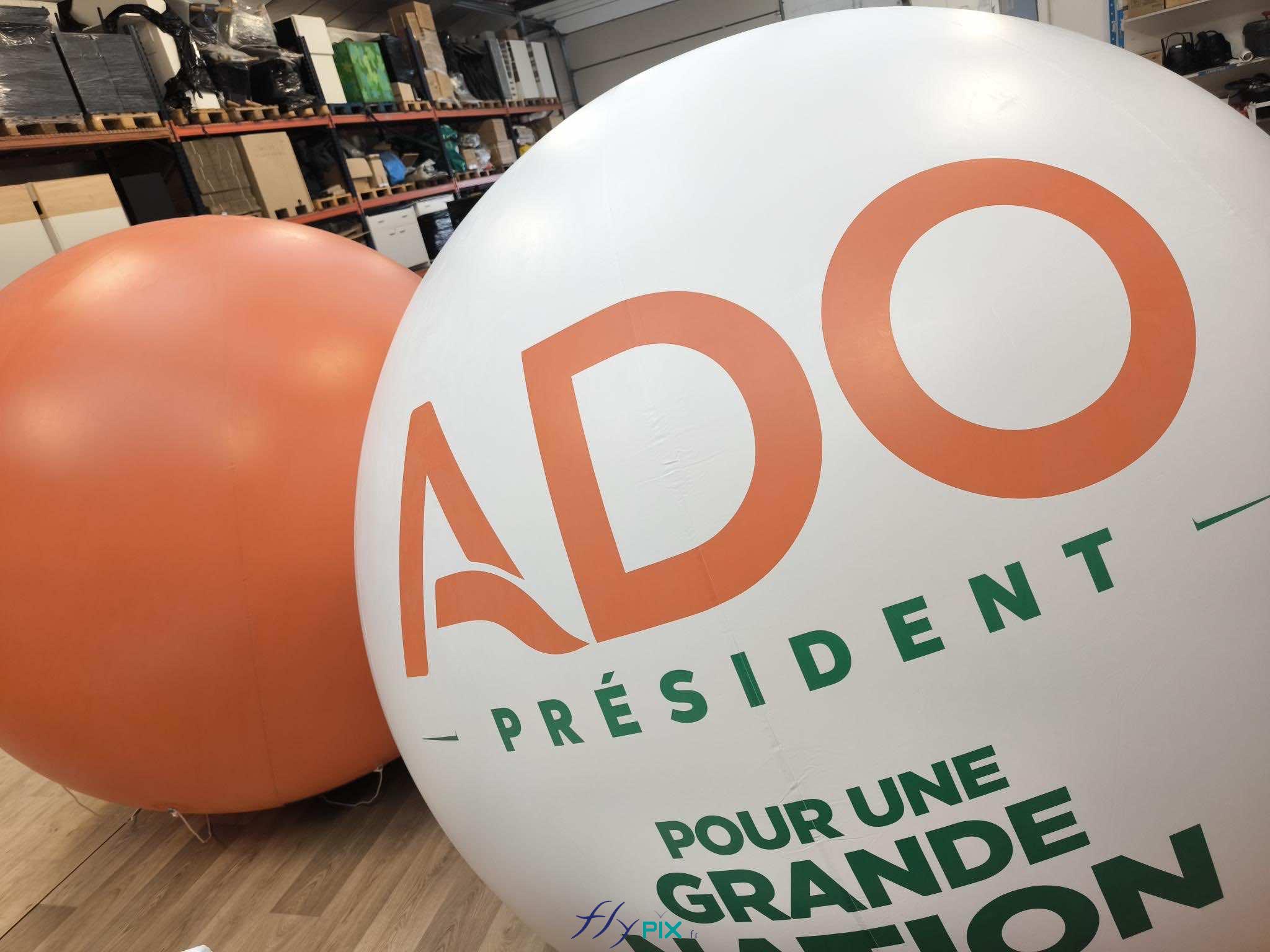 FLYPIX ballon publicitaire spherique helium air captif enveloppe PVC 018 mm simple peau impression total covering full print ELECTION ADO COTE IVOIRE 40