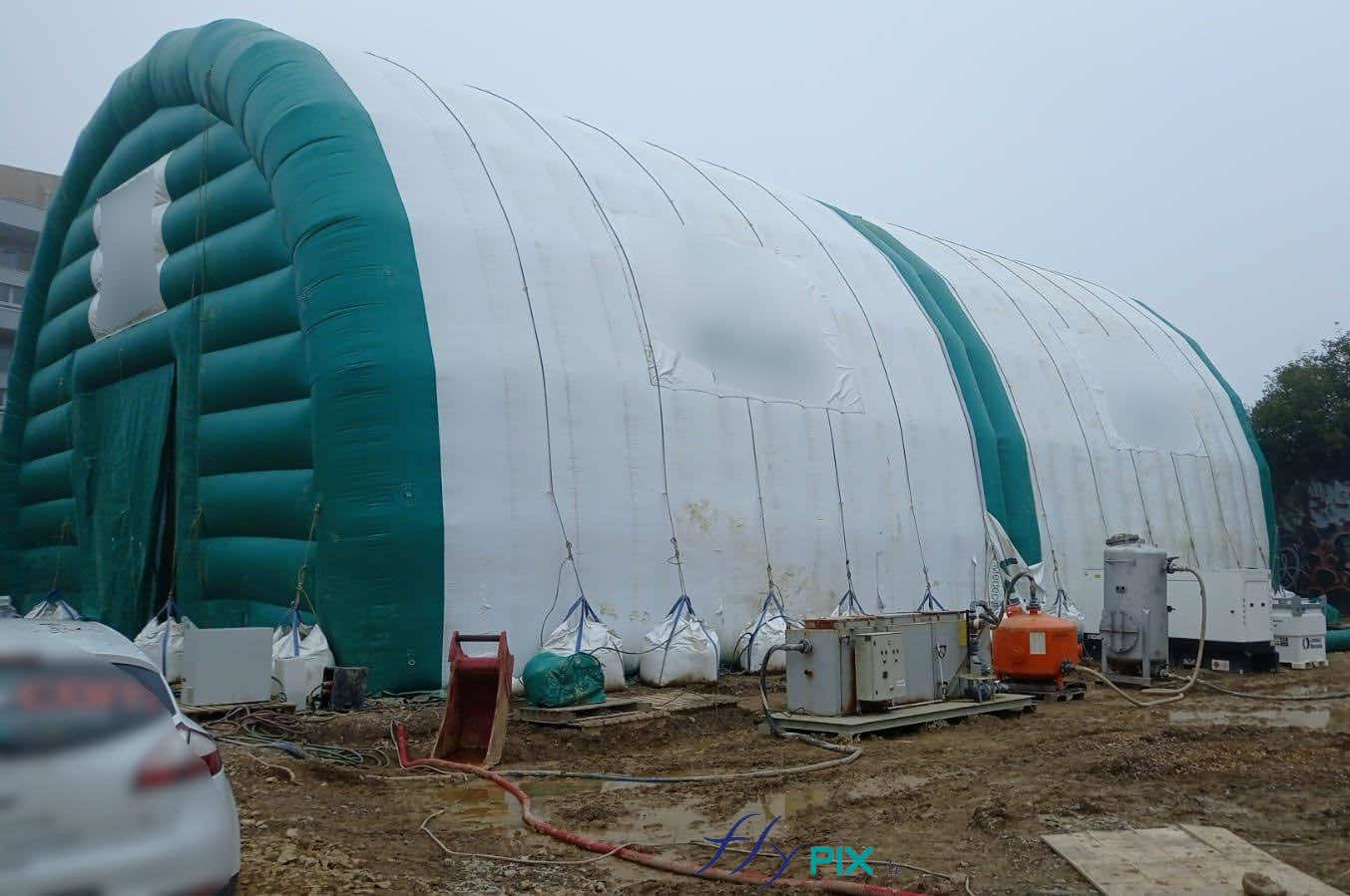 FLYPIX depollution sol excavation sol hangar gonflable grande surface grande taille abri gonflable tente gonflable tunnel demi lune ventile turbine enveloppe pvc 045mm 13