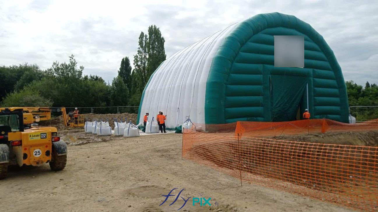 FLYPIX depollution sol excavation sol hangar gonflable grande surface grande taille abri gonflable tente gonflable tunnel demi lune ventile turbine enveloppe pvc 045mm 3