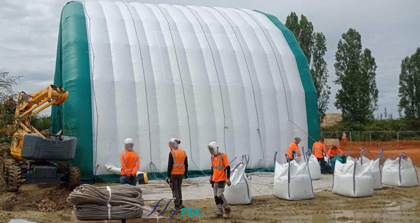 FLYPIX dépollution sol excavation sol hangar gonflable grande surface grande taille abri gonflable tente gonflable tunnel demi lune ventile turbine enveloppe pvc 045mm 1