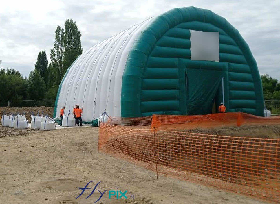 FLYPIX dépollution sol excavation sol hangar gonflable grande surface grande taille abri gonflable tente gonflable tunnel demi lune ventile turbine enveloppe pvc 045mm 2
