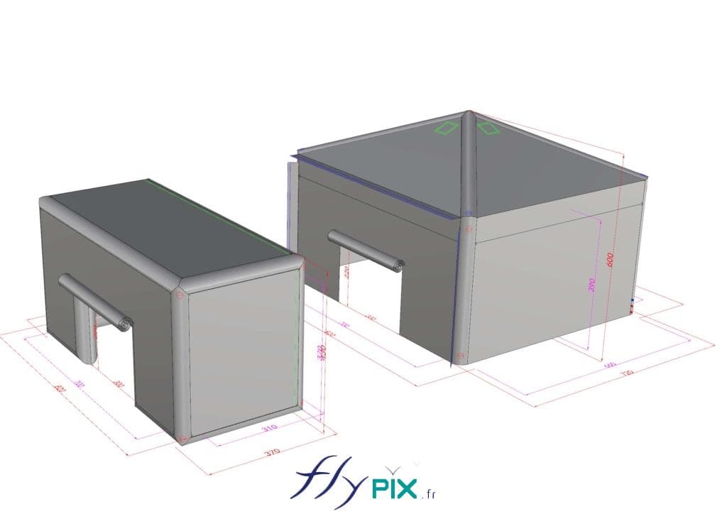 THALES : tente chambre noire, air captif, enveloppe PVC 0.6 mm simple peau, pour s'isoler de la lumière extérieure.