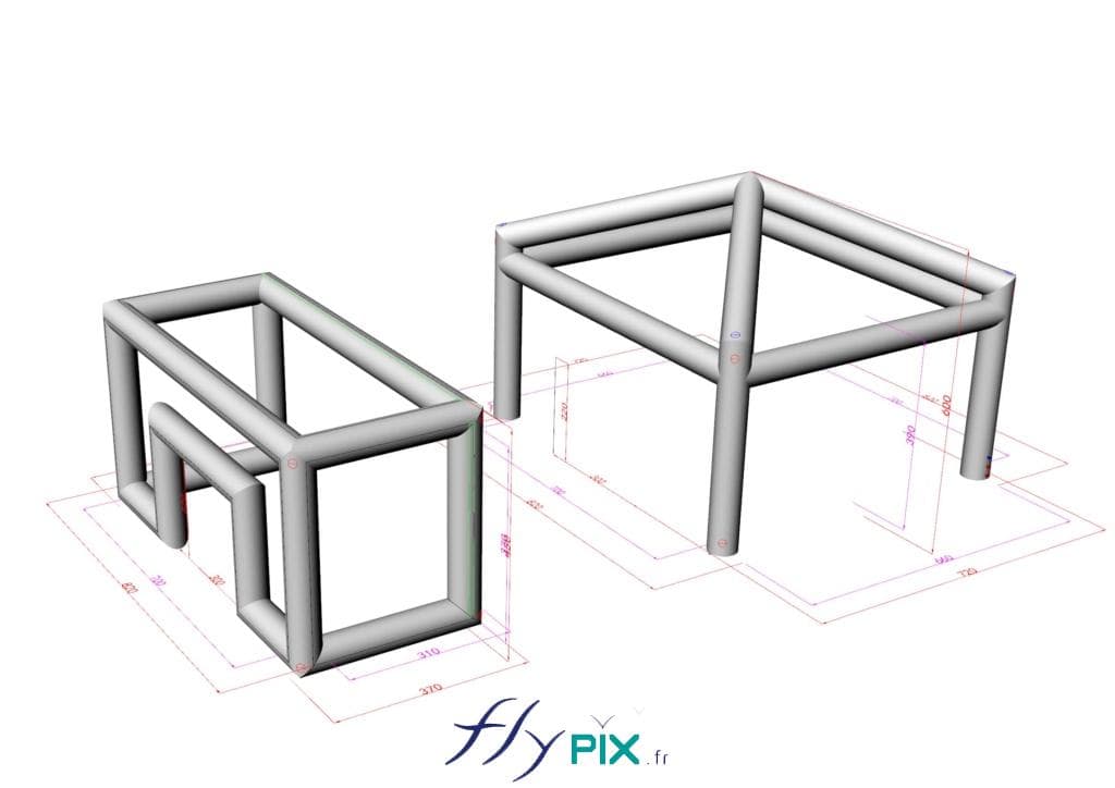 Modélisation 3D des différents boudins d'ossatures des 2 tentes gonflables industrielles, pour THALES.
