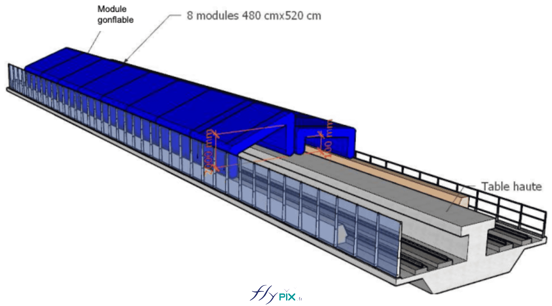 FlyPix abri tente gonflable air captif ventile pompe turbine enveloppe pvc 045 060mm chantier viaduc EUROVIA modelisation 3D etude ingenierie bat 15