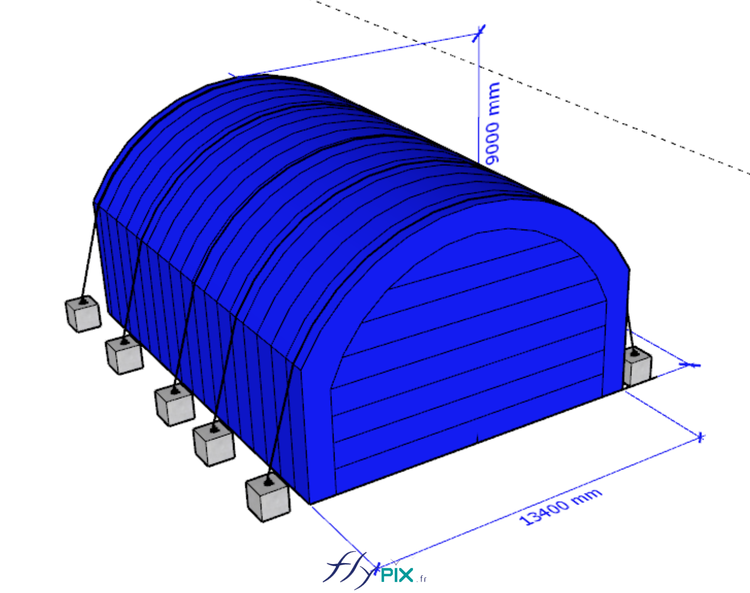 Modelisation 3D tente abri hangar industriel air captif PVC 06mm double peau capitonnee ALTRAD 1