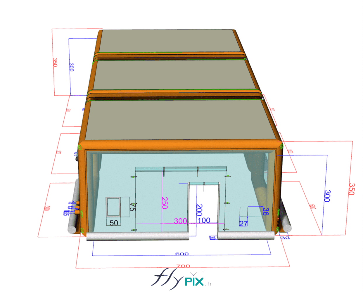 Tente gonflable module parallélépipédique enveloppe PVC simple peau fenetre point de jour abrigonflable industriel HAMELIN 1
