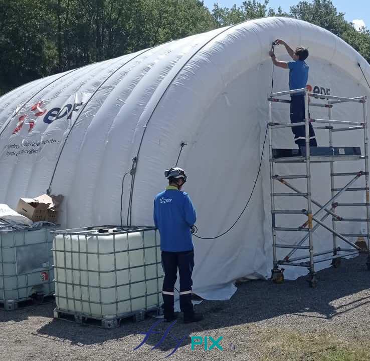 Tente gonflable tunnel demi lune air captif chantier stockage EDF 8