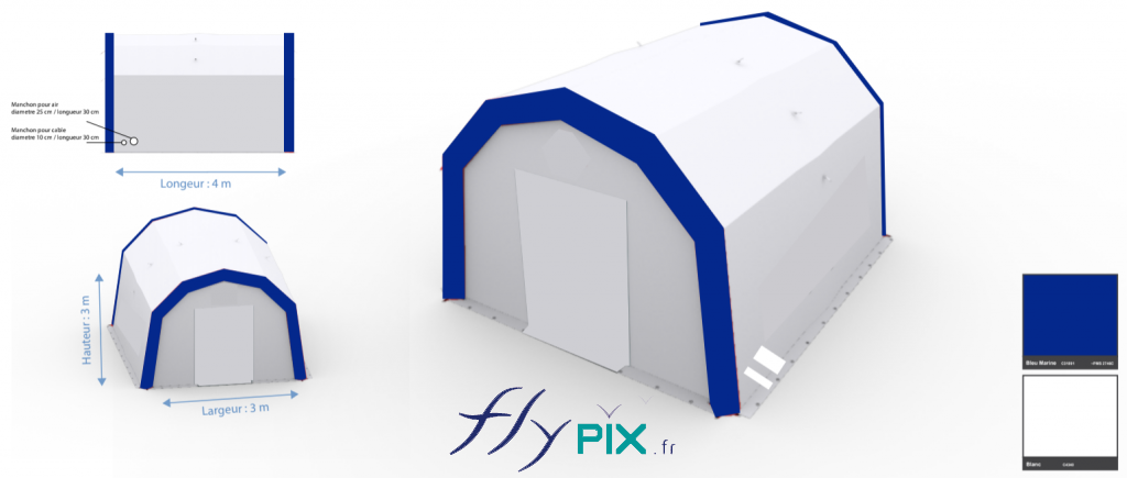 BAT (Bon à tirer) de la tente PMA (Poste Médical Avancé) de dimensions utiles 4 x 3 m – 12 m2, validé par la société Etienne Lacroix.