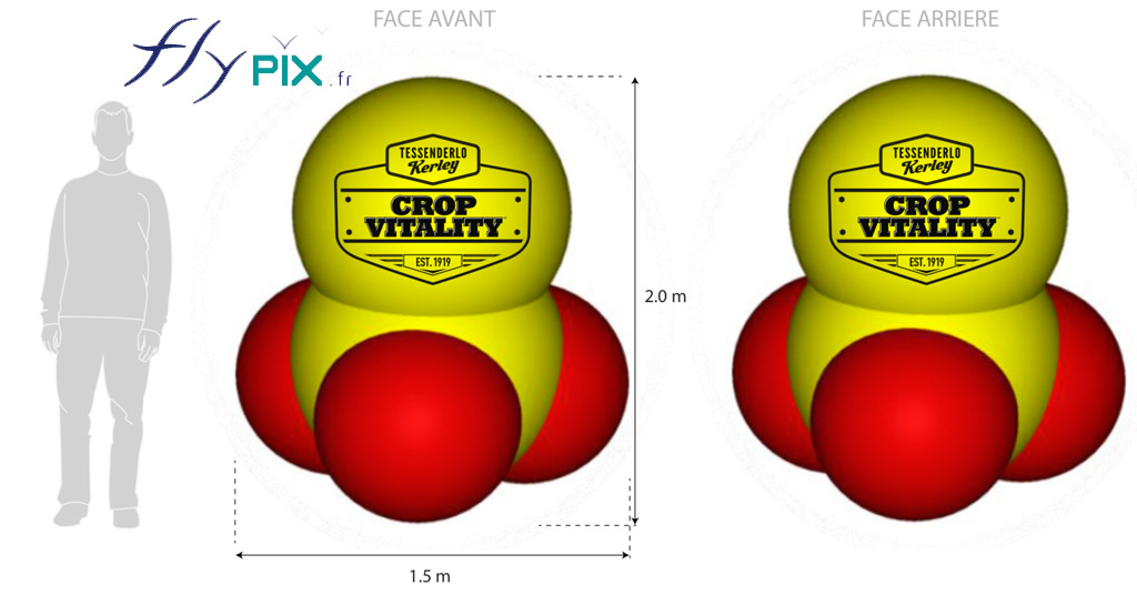 Ballon personnalisé en forme de molécule S2O3 pour la société Tessenderlo, bon à tirer.