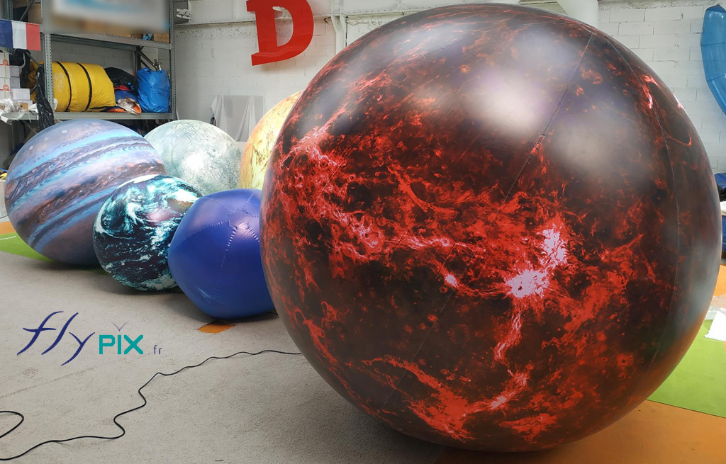 Ballon sphérique totale impression numérique couleur, planète Jupiter, Mars, Vénus, Neptune, Lune, Soleil.