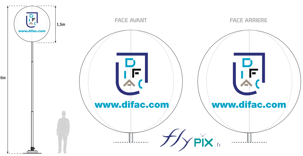 Ballon sur mat personnalisé avec éclairage LED pour DIFAC