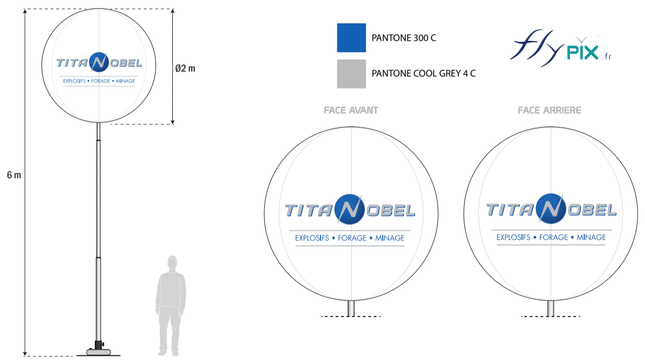 BAT (bon à tirer) du ballon imprimé et personnalisé, sur mat télescopique, pour TITANOBEL