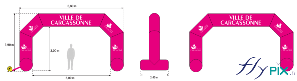 BAT arche gonflable full print 6 x 4 m totale impression numérique couleur pour la Mairie de Carcassonne