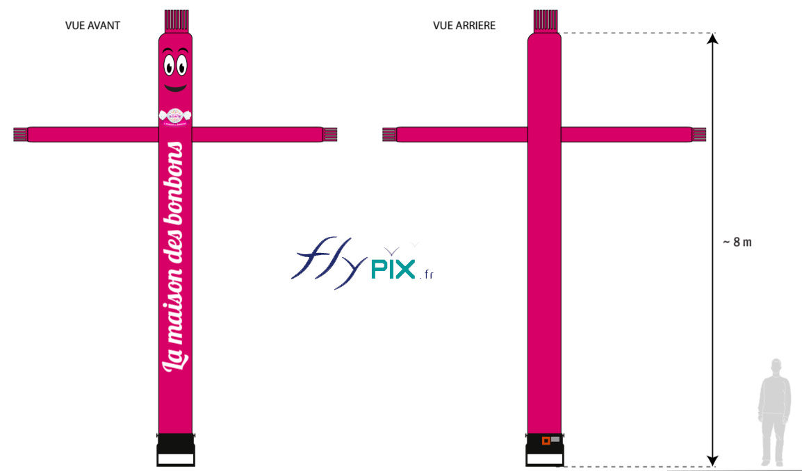 Skydancers H = 8 m, full print, forme bonhomme, pour la Confiserie Bonté