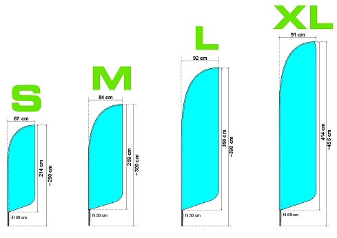 Différentes tailles pour les oriflammes sont disponibles.
